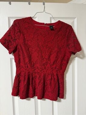 Ann Taylor Red Lace Peplum Top - Women